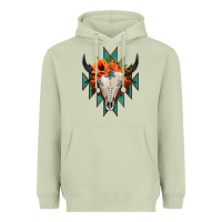 Matcha Aztec Turquoise Bull Skull Heavyweight Hoodie - Jasminsmagicworld