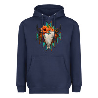 Navy Aztec Turquoise Bull Skull Heavyweight Hoodie - Jasminsmagicworld