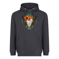 Smoke Aztec Turquoise Bull Skull Heavyweight Hoodie - Jasminsmagicworld