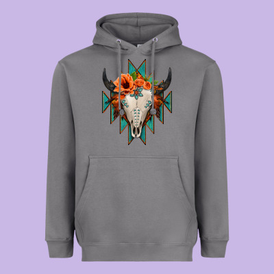 Aztec Turquoise Bull Skull Heavyweight Hoodie Designed By Jasminsmagicworld