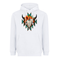White Aztec Turquoise Bull Skull Heavyweight Hoodie - Jasminsmagicworld