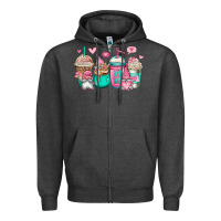 Charcoal Heather valentines day gnomes coffee cups Zipper Hoodie - Jasminsmagicworld