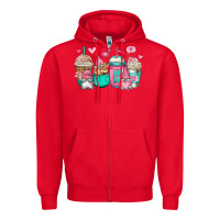 Red valentines day gnomes coffee cups Zipper Hoodie - Jasminsmagicworld