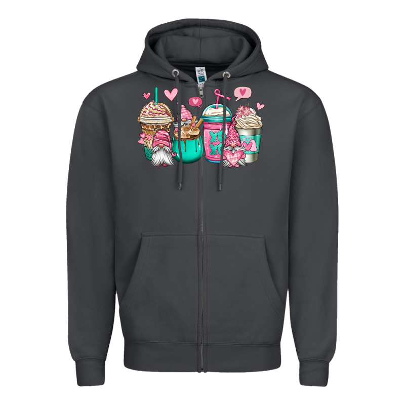 Valentines Day Gnomes Coffee Cups Zipper Hoodie by Jasminsmagicworld | Teevron