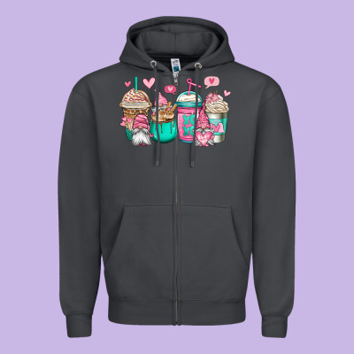 Valentines Day Gnomes Coffee Cups Zipper Hoodie Designed By Jasminsmagicworld