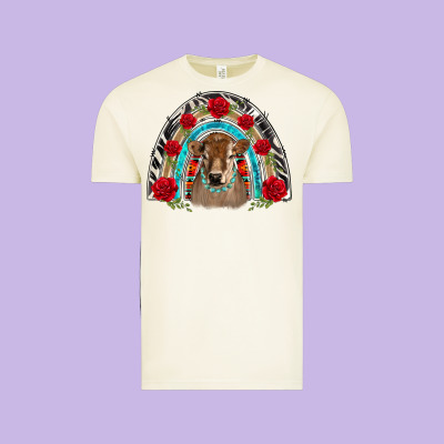 Brown Baby Cow Floral Rose Rainbow Vintage Tee Designed By Barkaloodesign