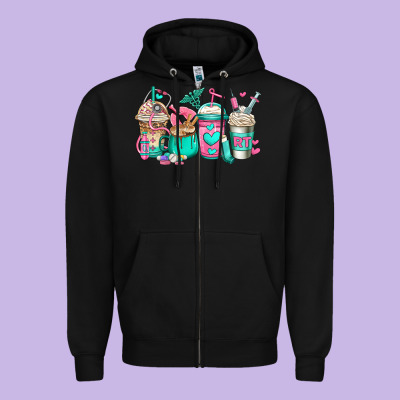 Rt Respiratory Therapist Coffee Cups Zipper Hoodie Designed By Jasminsmagicworld