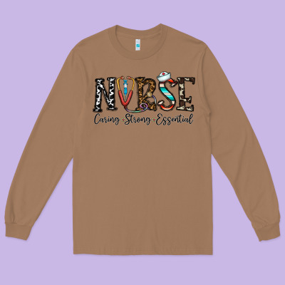Nurse Caring Strong Essential Long Sleeve Tee Designed By Cowhidedigitalart