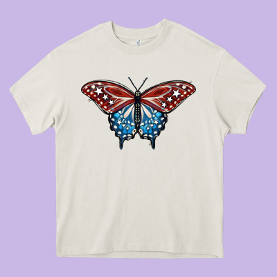 Patriotic American Butterfly Heavy Core Tee Designed By Lillyallendesigns