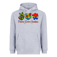 Heather Grey Peace Love Autism Heavyweight Hoodie - Jasminsmagicworld