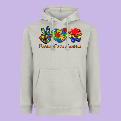 Peace Love Autism Heavyweight Hoodie Designed By Jasminsmagicworld