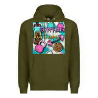 Army Green gym hair don't care clasp and water bottle with glitter seamless patte Premium Hoodie - BundleAndBundleShop