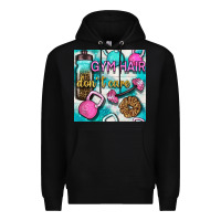 Black gym hair don't care clasp and water bottle with glitter seamless patte Premium Hoodie - BundleAndBundleShop