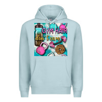 Blue Mist gym hair don't care clasp and water bottle with glitter seamless patte Premium Hoodie - BundleAndBundleShop