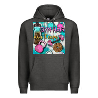 Charcoal Heather gym hair don't care clasp and water bottle with glitter seamless patte Premium Hoodie - BundleAndBundleShop