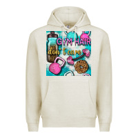 Oatmeal Heather gym hair don't care clasp and water bottle with glitter seamless patte Premium Hoodie - BundleAndBundleShop