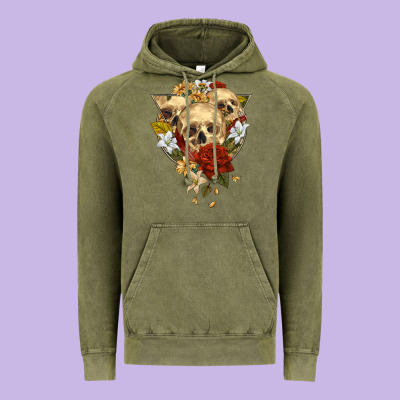 Vintage Hoodie Triangle Flower Skeletons