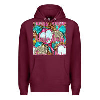 Burgundy hair boss and hand mirror with money and leopard seamless pattern bbs Premium Hoodie - BundleAndBundleShop