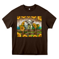 Chocolate Brown Western Charolais Heifer With Sunflowers Heavy Core Tee - LillyAllenDesigns