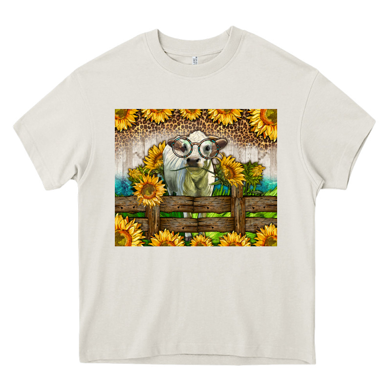 Western Charolais Heifer With Sunflowers Heavy Core Tee by LillyAllenDesigns | Teevron