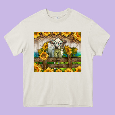Western Charolais Heifer With Sunflowers Heavy Core Tee Designed By Lillyallendesigns