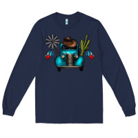 Navy texas truck Long Sleeve Tee - CowhideDigitalArt