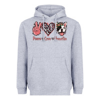 Heather Grey Peace Love French Bulldog Heavyweight Hoodie - Jasminsmagicworld