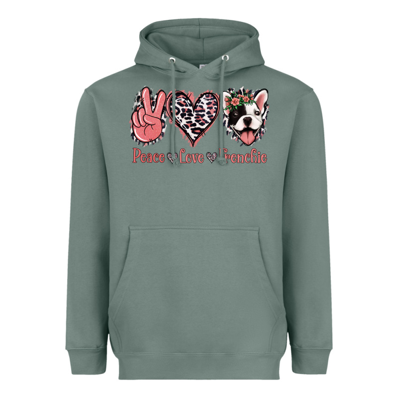 Peace Love French Bulldog Heavyweight Hoodie by Jasminsmagicworld | Teevron