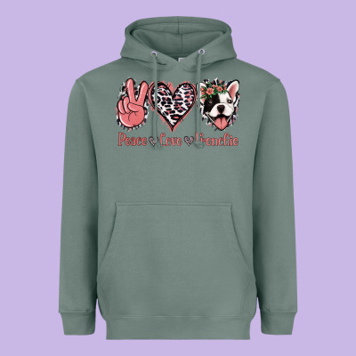 Peace Love French Bulldog Heavyweight Hoodie Designed By Jasminsmagicworld