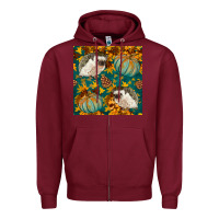 Burgundy hedgehog and pumpkins seamless pattern Zipper Hoodie - BundleAndBundleShop
