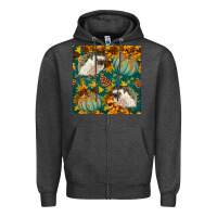 Charcoal Heather hedgehog and pumpkins seamless pattern Zipper Hoodie - BundleAndBundleShop