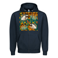 Navy hedgehog and pumpkins seamless pattern Zipper Hoodie - BundleAndBundleShop