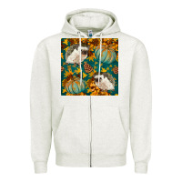 Oatmeal Heather hedgehog and pumpkins seamless pattern Zipper Hoodie - BundleAndBundleShop