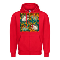 Red hedgehog and pumpkins seamless pattern Zipper Hoodie - BundleAndBundleShop
