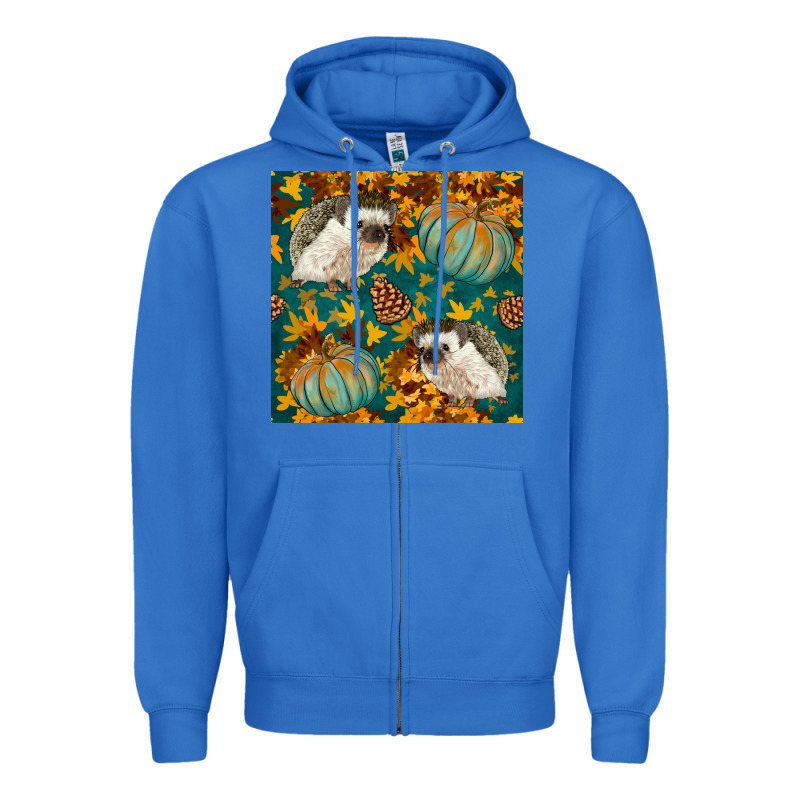 Hedgehog And Pumpkins Seamless Pattern Zipper Hoodie by BundleAndBundleShop | Teevron