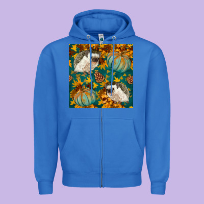 Hedgehog And Pumpkins Seamless Pattern Zipper Hoodie Designed By Bundleandbundleshop