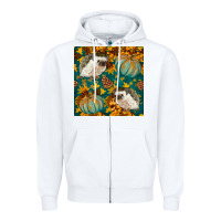 White hedgehog and pumpkins seamless pattern Zipper Hoodie - BundleAndBundleShop