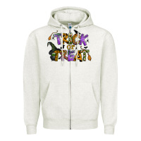Oatmeal Heather trick or treat Zipper Hoodie - BundleAndBundleShop