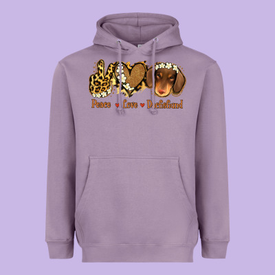 Peace Love Dachshund Heavyweight Hoodie Designed By Jasminsmagicworld