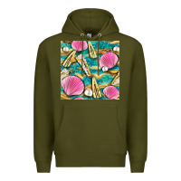 Army Green hair clasp and sea shells with leopard beach seamless pattern bbs Premium Hoodie - BundleAndBundleShop