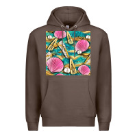 Coffee hair clasp and sea shells with leopard beach seamless pattern bbs Premium Hoodie - BundleAndBundleShop