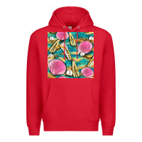 Red hair clasp and sea shells with leopard beach seamless pattern bbs Premium Hoodie - BundleAndBundleShop