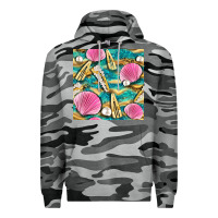 Slate Camo hair clasp and sea shells with leopard beach seamless pattern bbs Premium Hoodie - BundleAndBundleShop