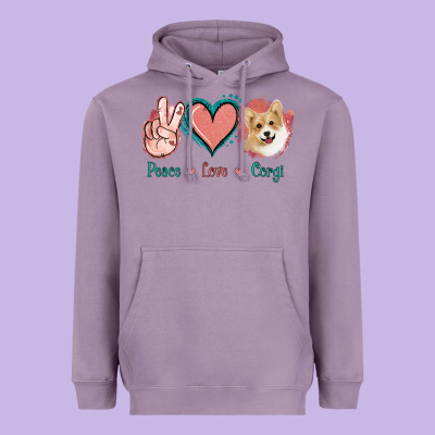 Peace Love Corgi Heavyweight Hoodie Designed By Jasminsmagicworld