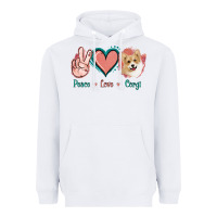 White Peace Love Corgi Heavyweight Hoodie - Jasminsmagicworld