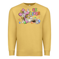 Antique Gold he lives with bunnys and eggs Premium Sweatshirt - MaliasSmallBusiness