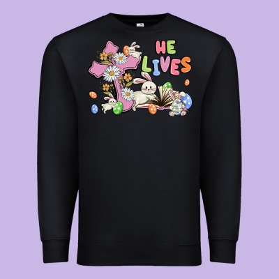 He Lives With Bunnys And Eggs Premium Sweatshirt Designed By Maliassmallbusiness