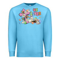 Ocean Blue he lives with bunnys and eggs Premium Sweatshirt - MaliasSmallBusiness