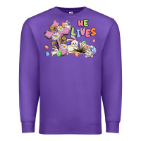 Purple he lives with bunnys and eggs Premium Sweatshirt - MaliasSmallBusiness