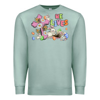 Seafoam he lives with bunnys and eggs Premium Sweatshirt - MaliasSmallBusiness